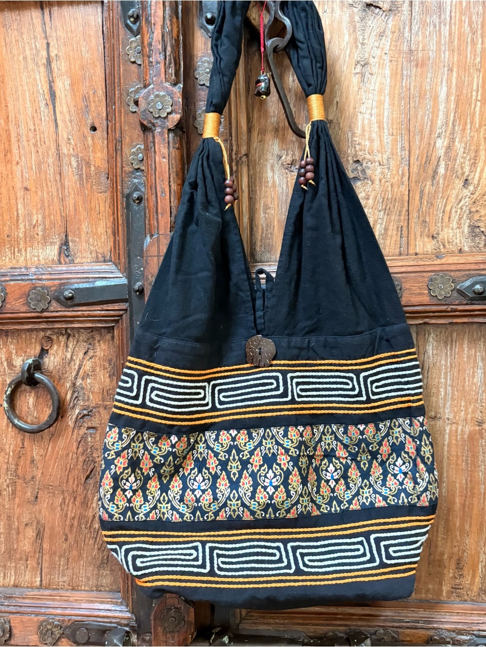 Boho Thai Artisan Embroidered
Shoulder Bag - Tribal Hobo Sling
Purse Black
